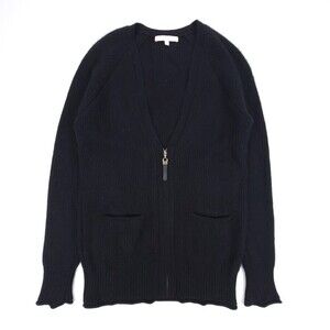 THE CASHMERE PROJECT 100% Cashmere Ribbed Knit Zip Jacket Medium Black Minimal